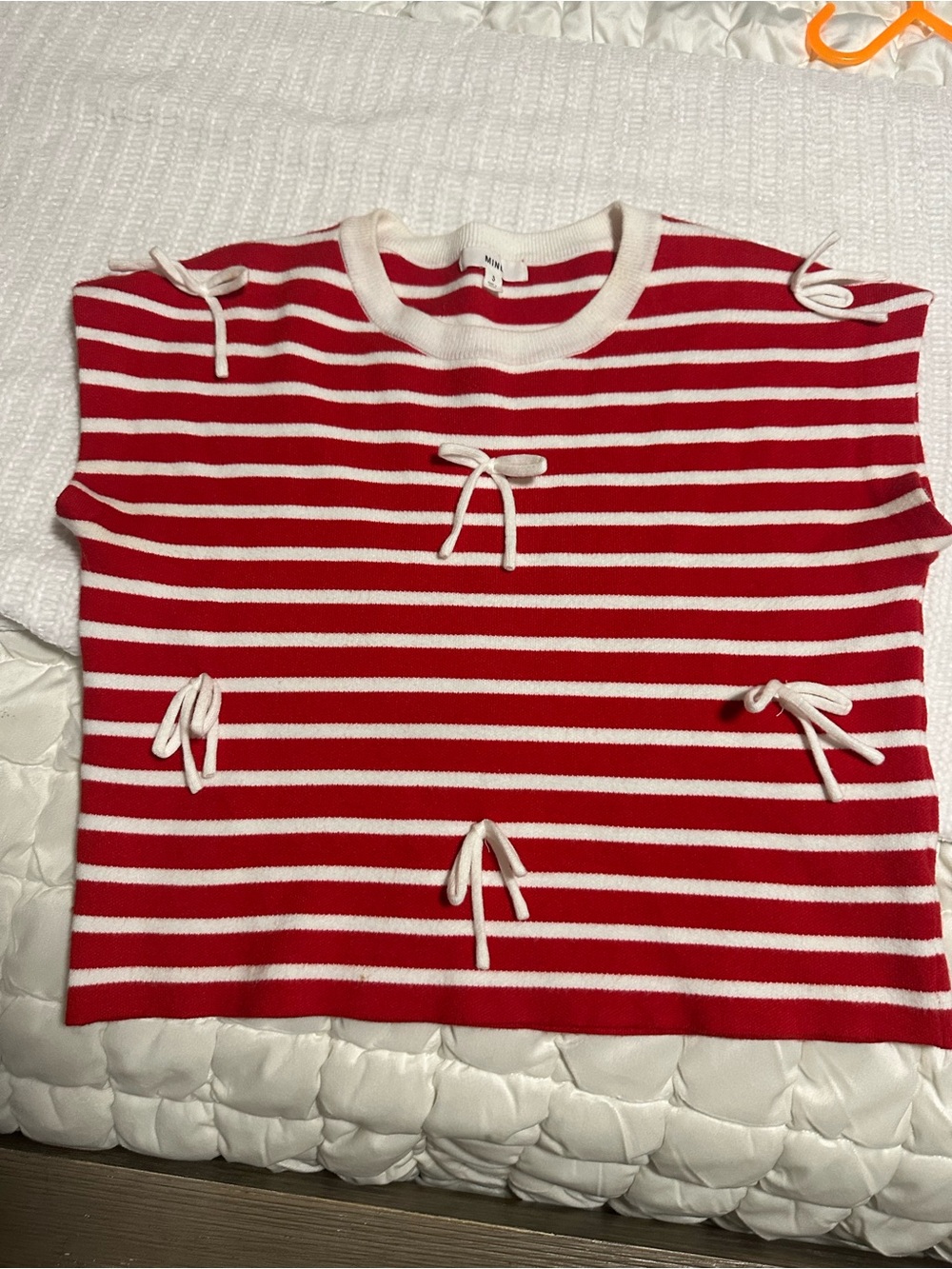 mine Red & White Striped Knit Sweater with Tie Accents